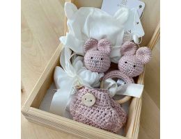 coffret naissance bébé crochet rose