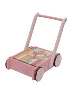 chariot en bois de la marque Little Dutch, avec cubes en bois, couleur rose
