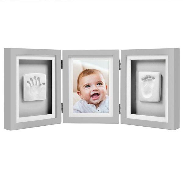 Cadre Photo de Table avec empreintes pied main bébé, gris Pearhead